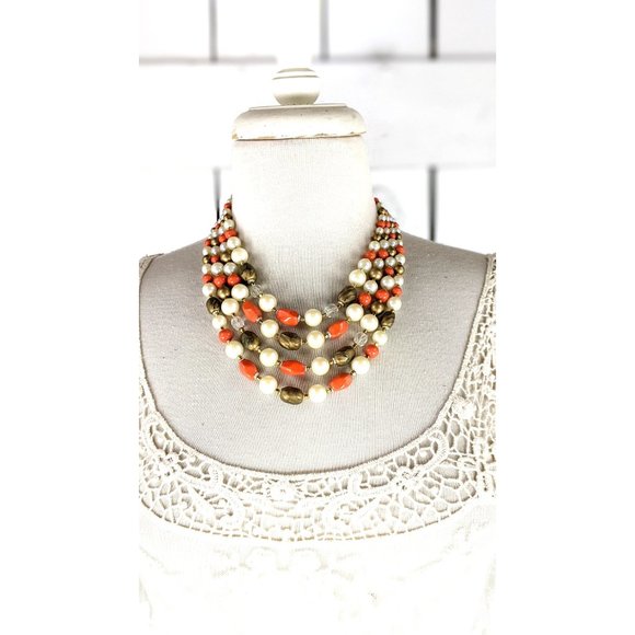 Vintage chunky tiered layered bead chain multi strand necklace - Picture 5 of 6